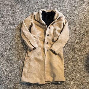 Zara womens Beige Long Wool-Blend Pea Coat